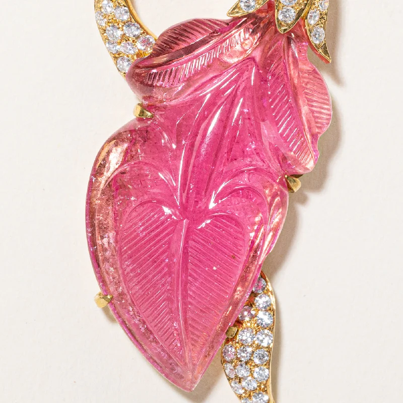 Flash Sale On Elegant Jewelry – Don't Miss Out Carved Pink Tourmaline & Diamond Pendant | 55.00ct, 1.00ctw |