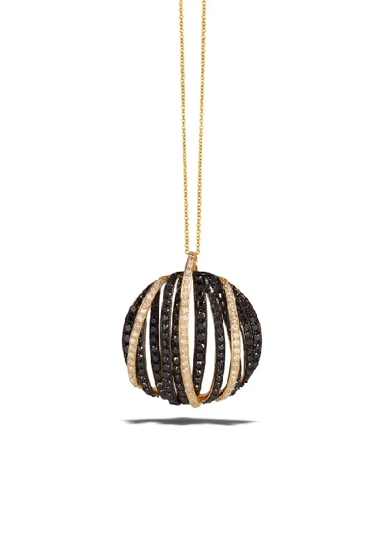 Dainty Floral Jewelry For Feminine Elegance 14K Yellow Gold Black and White Diamond Pendant, 1.39 TCW