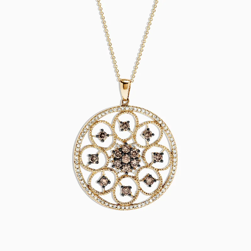 Seasonal Jewelry Sale – Upgrade Your Collection 14K Yellow Gold Espresso and White Diamond Pendant, 1.43 TCW