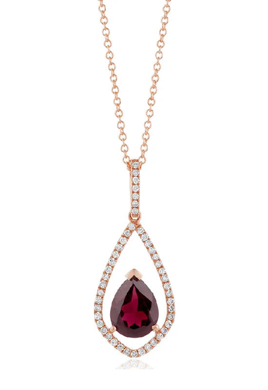 Exclusive Jewelry Offers – Shine For Less Bordeaux 14K Rose Gold Rhodolite Garnet and Diamond Pendant, 1.46 TCW
