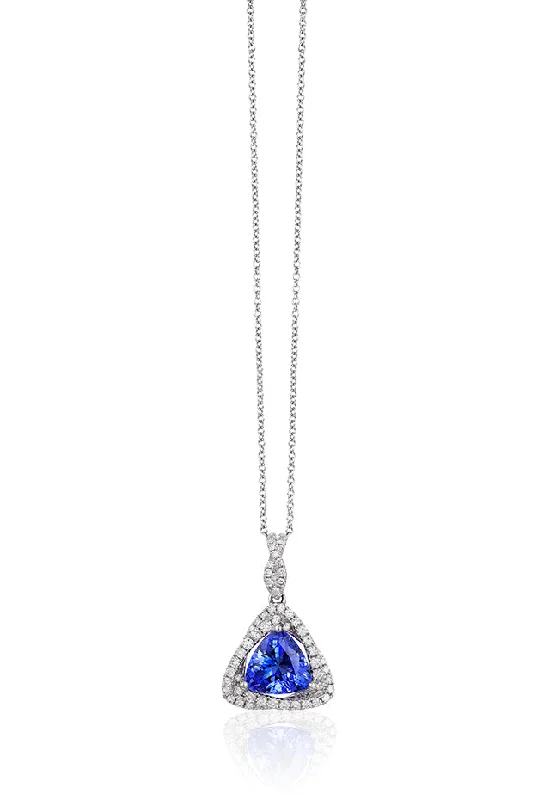 Affordable Gold-Plated Jewelry For Modern Fashion 14K White Gold Trillion Tanzanite and Diamond Pendant, 1.71 TCW