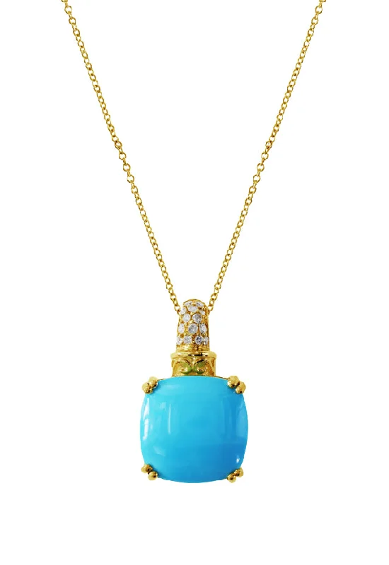 Grab Your Dream Jewelry At The Lowest Prices 14K Yellow Gold Turquoise and Diamond Pendant, 5.87 TCW