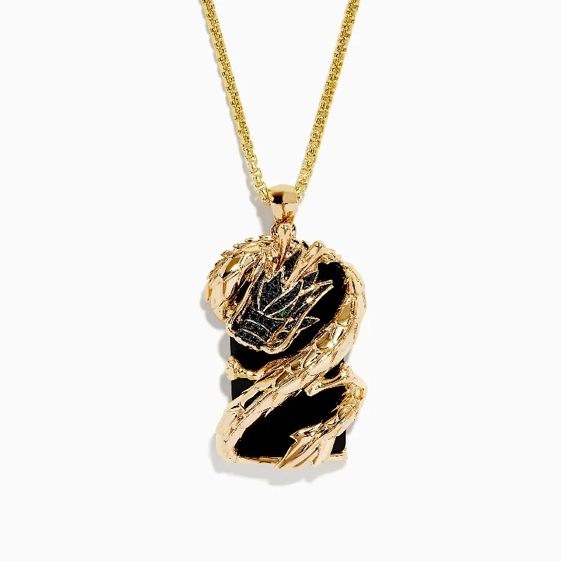 Buy More, Save More – Special Jewelry Discounts Men's 14K Yellow Gold Tsavorite, Black Agate and Black Diamond Pendant