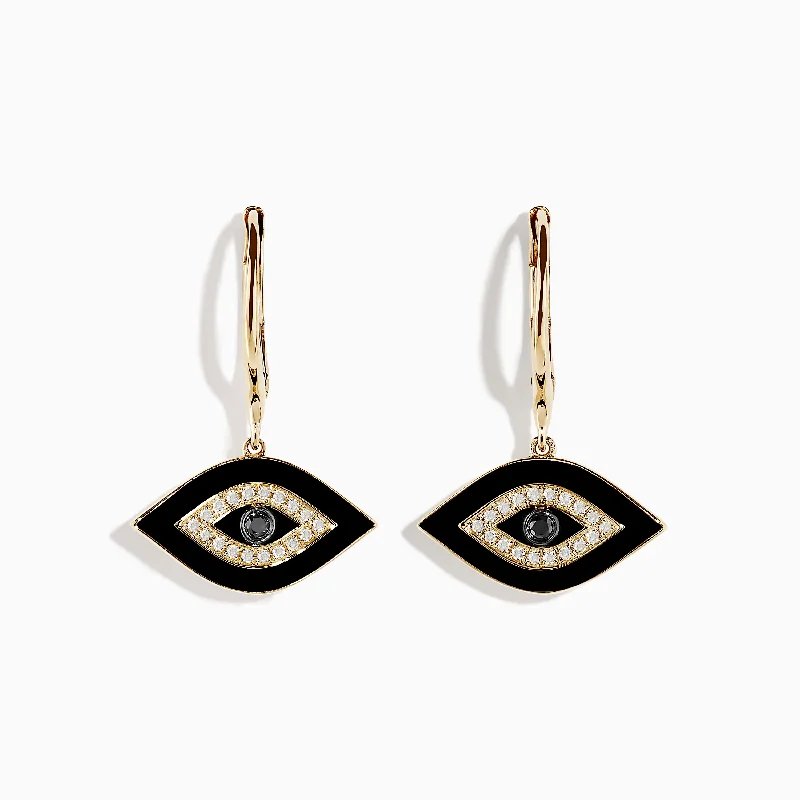 Unique Jewelry Designs Now At Discounted Rates Novelty 14K Yellow Gold Black and White Diamond Evil Eye Earrings