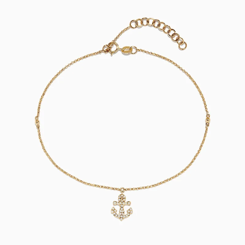 Exclusive Jewelry Discounts – Shop Now For Savings Novelty 14K Yellow Gold Diamond Anchor Ankle Bracelet