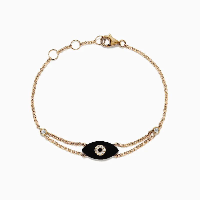 Jewelry Clearance Sale – Final Reductions Novelty 14K Yellow Gold Onyx and Diamond Evil Eye Bracelet, 1.34 TCW