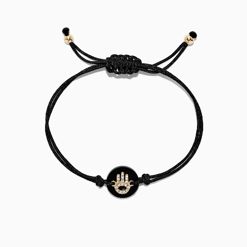 Special Sale On Handcrafted Jewelry – Shop Today Novelty 14K Yellow Gold Onyx and Diamond Hamsa Bracelet, 2.74 TCW