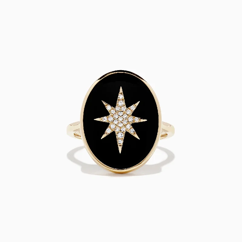 Buy More, Save More – Special Jewelry Discounts Novelty 14K Yellow Gold Onyx and Diamond Star Coin Ring, 7.38 TCW