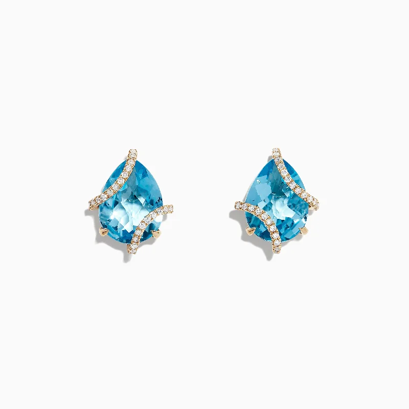 Premium Diamond Jewelry At Once-In-A-Lifetime Discounts Ocean Bleu 14K Yellow Gold Blue Topaz and Diamond Earrings, 9.70 TCW