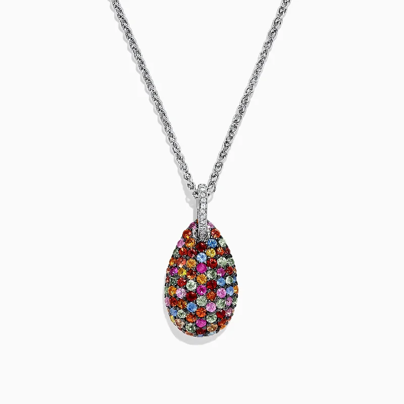 Seasonal Jewelry Clearance – Best Styles At The Lowest Prices Splash Sterling Silver Multi Sapphire & Diamond Pendant, 3.26 TCW