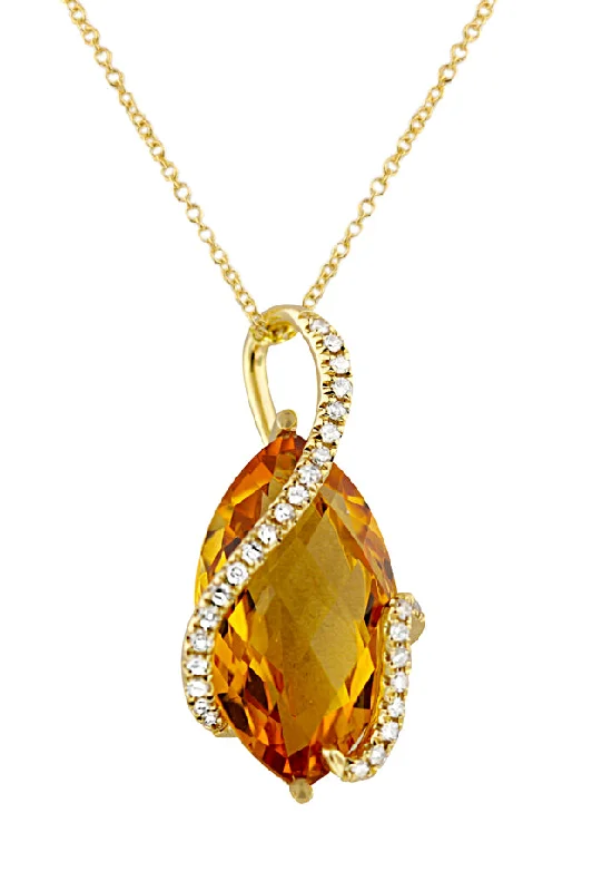 Last Chance To Shop High-End Jewelry At Markdown Prices Sunset 14K Yellow Gold Citrine and Diamond Pendant, 8.69 TCW
