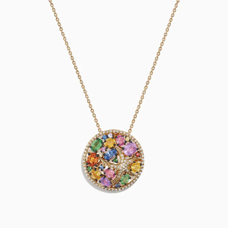 Must-Have Jewelry At Unbelievable Discounts Watercolors 14K Yellow Gold Multi Sapphire & Diamond Pendant, 3.58 TCW