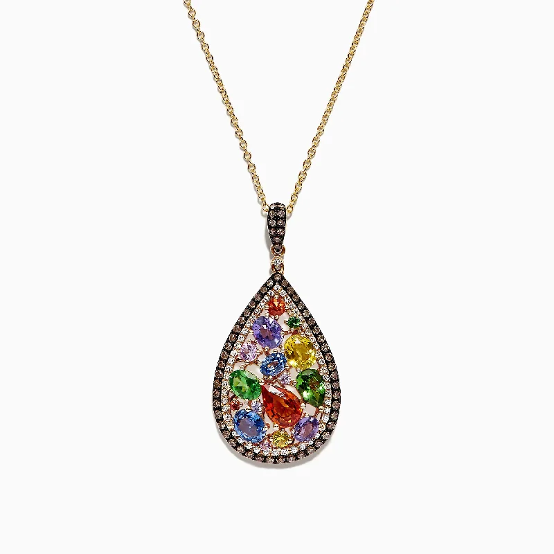 Elegant Necklaces And Bracelets At Limited-Time Offers Watercolors 14K Yellow Gold Multi Sapphire & Diamond Pendant, 4.21 TCW