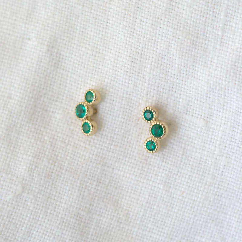 Flash Sale On Elegant Jewelry – Don't Miss Out Emerald 3 Stone Millgrain Cluster Studs