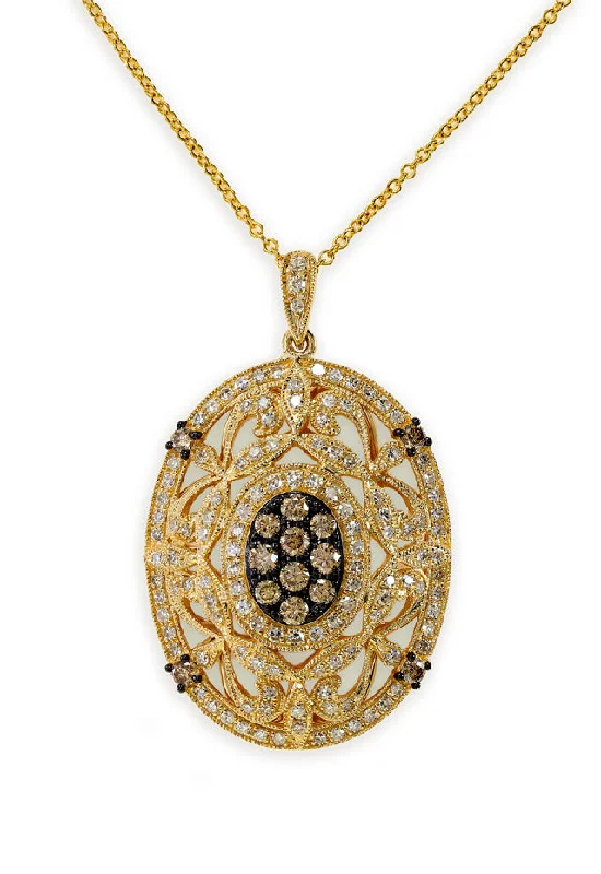 Exclusive Online Discounts On Stylish Jewelry 14K Yellow Gold Espresso and White Diamond Pendant, 0.78 TCW