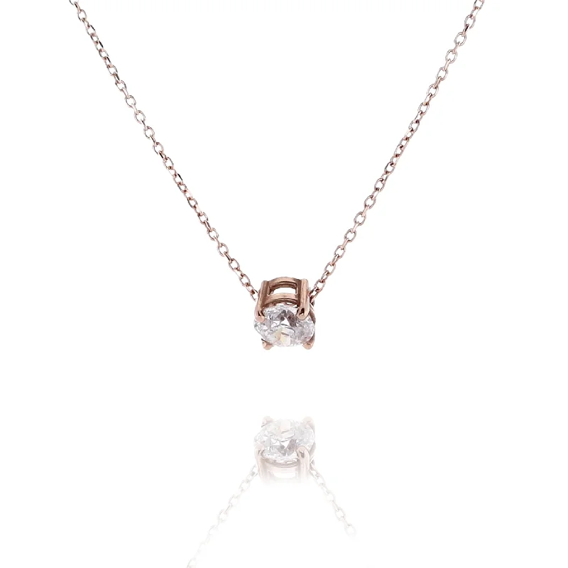 Limited-Stock Jewelry Sale – Once It's Gone, It's Gone Estate 14 Karat Rose Gold Slide Through Solitaire 4 Prong Diamond Pendant Cable Necklace