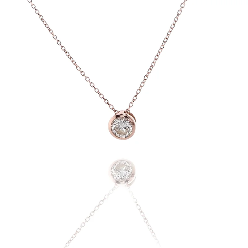 Huge Savings On Timeless Jewelry Collections Estate 14 Karat Rose Gold Solitaire Diamond Pendant Necklace