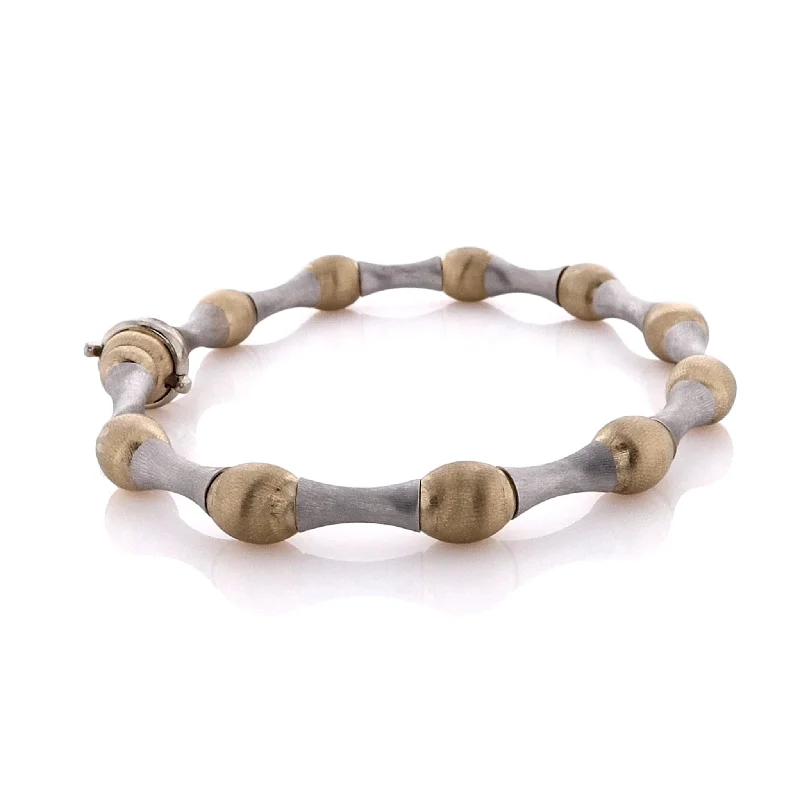 Handcrafted Jewelry Sale – Unique Designs At Low Prices Estate 14 Karat Two-Tone Alternating Brushed Gold Balls and Bars Bracelet
