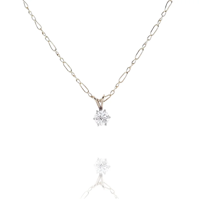High-End Jewelry, Now More Affordable Than Ever Estate 14 Karat Two Tone Solitaire Diamond Pendant Necklace