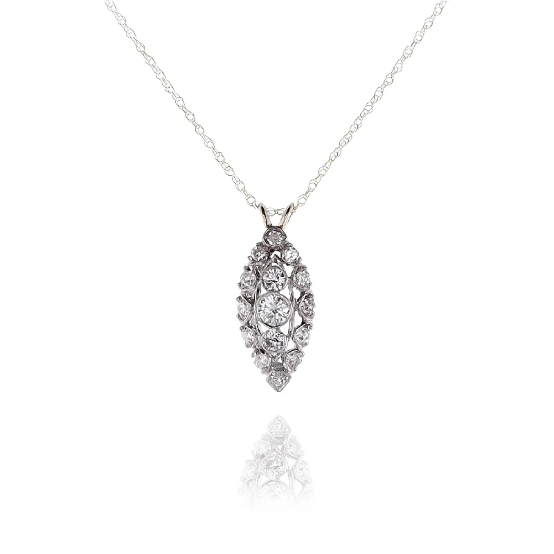 Don't Miss Out On Jaw-Dropping Jewelry Discounts Estate 14 Karat Two-Tone White and Yellow Gold Marquise Design Diamond Pendant Necklace