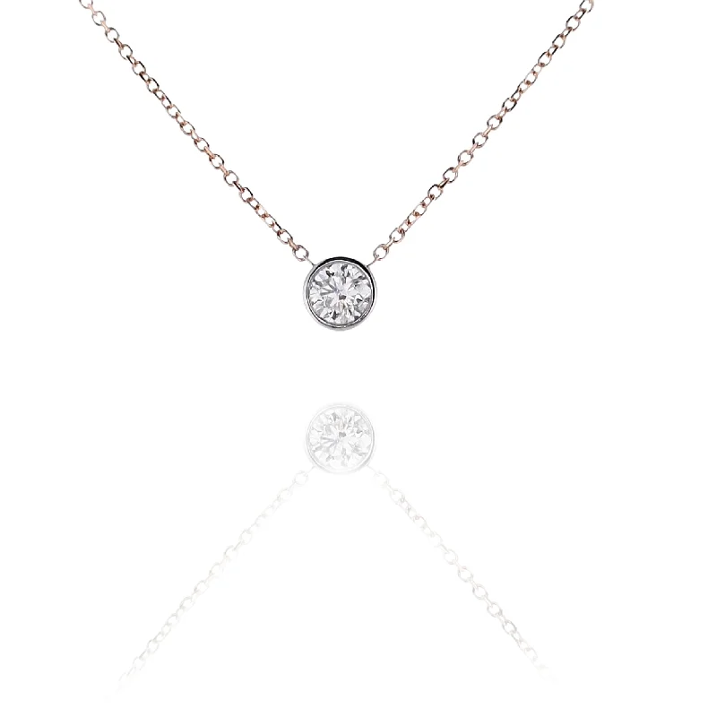 Jewelry Sale – Exclusive Styles At Lower Prices Estate 14 Karat Two Tone White Gold Solitaire Diamond Pendant Rose Gold Chain Necklace