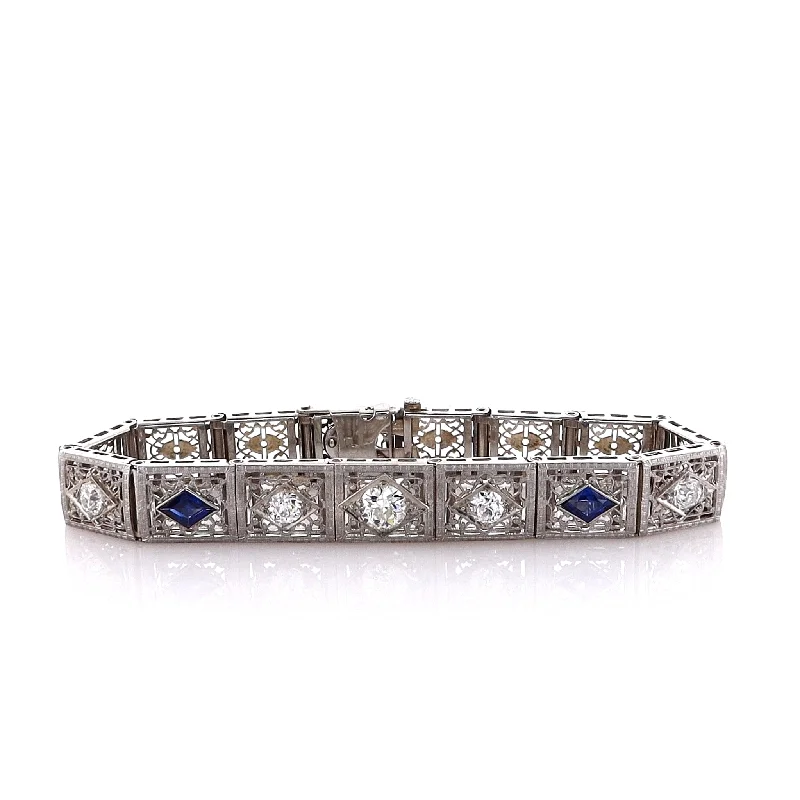 Unmissable Jewelry Clearance – Final Reductions Estate 14 Karat White Gold Diamond and Synthetic Sapphire Bracelet