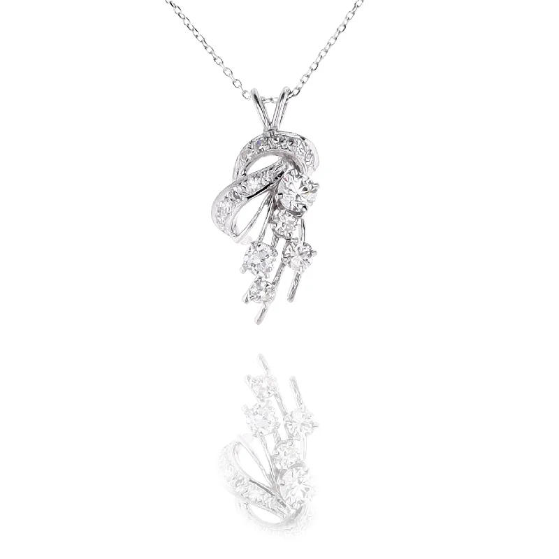 Elegant Jewelry, Exclusive Prices – Shop Now Estate 14 karat White Gold Ribbon Style Diamond Pendant Necklace