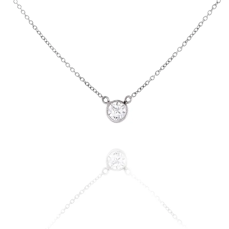 Premium Jewelry Now Available At Special Discounts Estate 14 Karat White Gold Solitaire Bezel Set Diamond Pendant Necklace