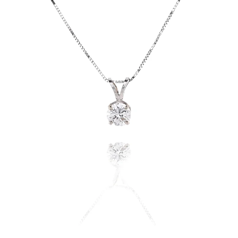Discounted Jewelry For A Glamorous Look Estate 14 Karat White Gold Solitaire Diamond Pendant Necklace