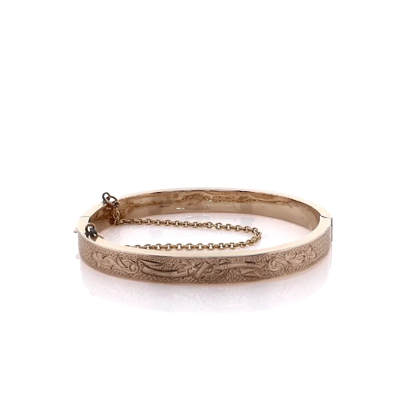 Discounted Jewelry For A Glamorous Look Estate 14 Karat Yellow Gold Hinged Engraved Bangle Bracelet
