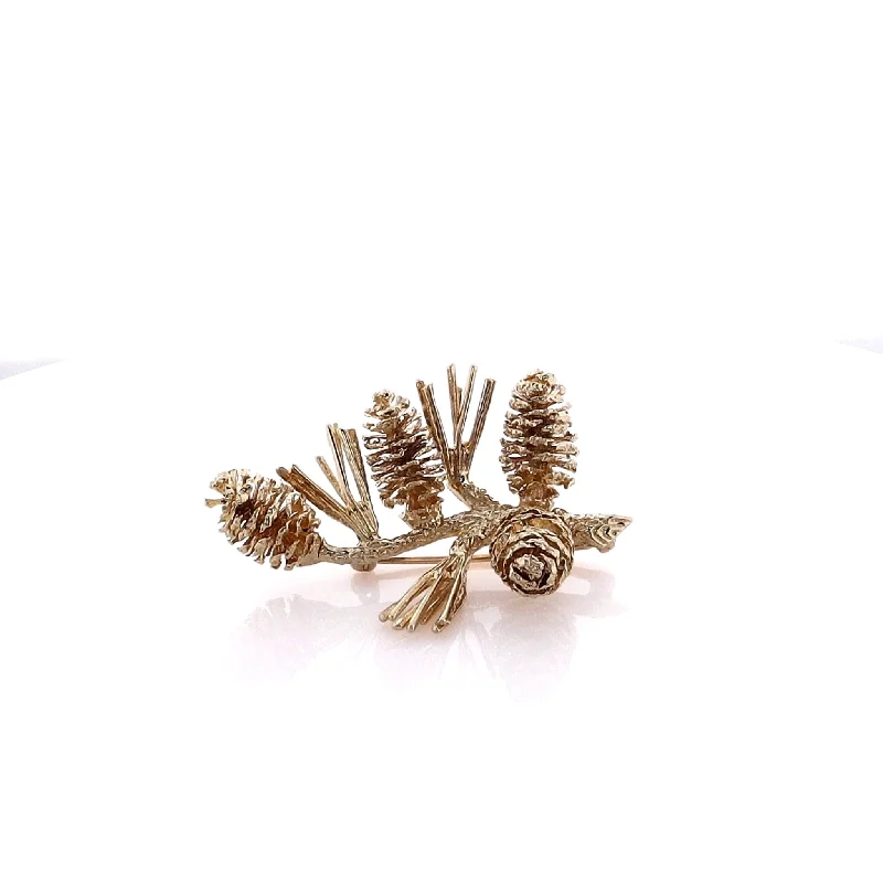 Bestselling Jewelry At Special Promotional Rates Estate 14 Karat Yellow Gold Pine Branch With 4 Pine Cones and 3 Sets of Needles Pin