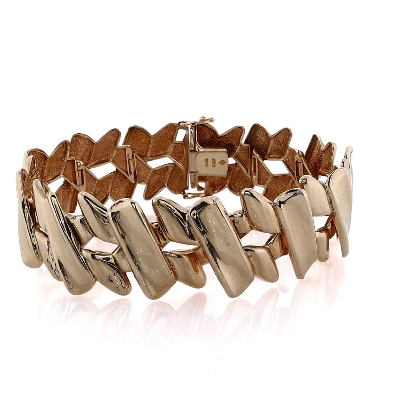 Limited-Time Offer On Elegant Jewelry Pieces Estate 14 Karat Yellow Gold Polished Double Tiered Diagonal Bar Design Bracelet