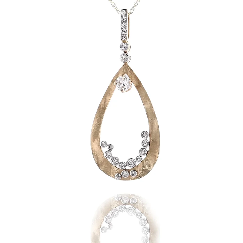 Get Ready To Sparkle – Special Jewelry Discounts Estate 14k Two-Tone Hammered Tear Drop Design Diamond Pendant Necklace