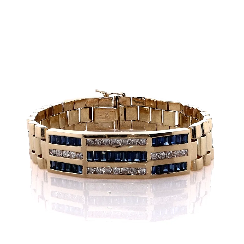 Buy More, Save More On Stunning Jewelry Pieces Estate 14k Yellow Gold Presidential Link Sapphire and Diamond Bracelet