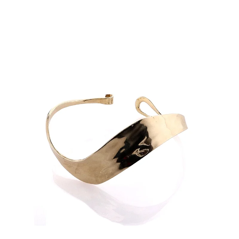 Sparkle More For Less – Jewelry Sale Happening Now Estate 14k Yellow Gold Stiff Tapered Hammered Wave Design Bracelet