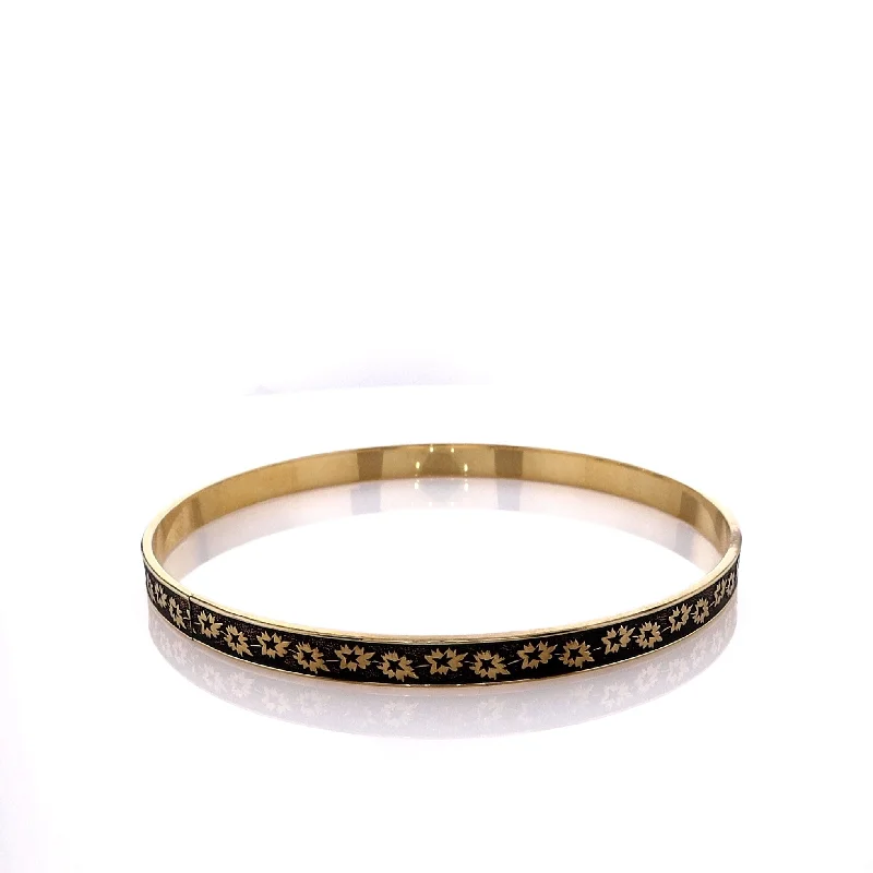 Discounted Jewelry For A Glamorous Look Estate 14k Yellow Gold with Leaf Design Antiqued Bangle Slip On Bracelet