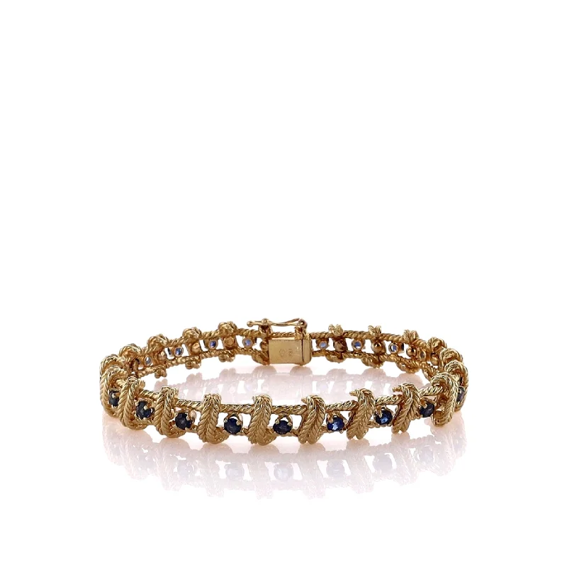 Personalized Jewelry Sale – Meaningful Gifts At Great Prices Estate 18k Yellow Gold 7" Alternating Double Cable Link Sapphire Bracelet