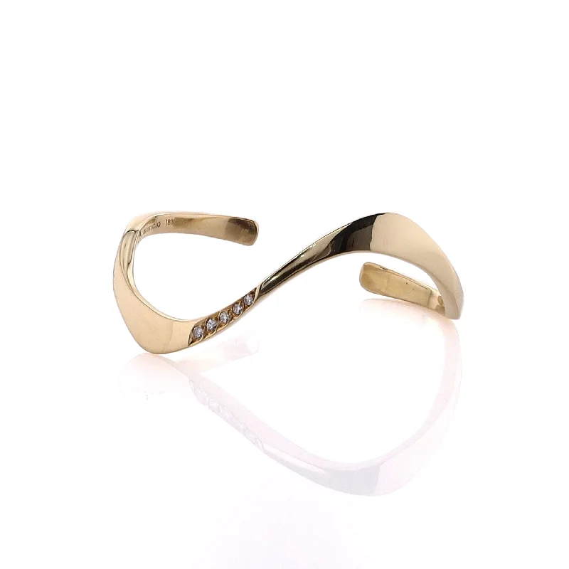 Huge Savings On Premium Jewelry Styles Estate Atencio 18 Karat Yellow Gold "Christy Twist" Wavy Design Polished Finish Diamond Cuff Bracelet