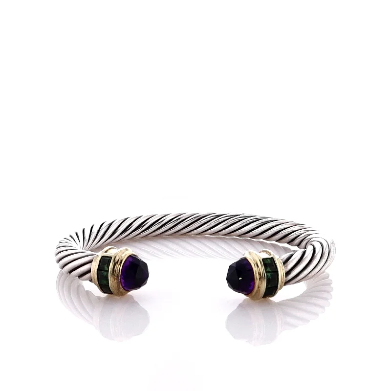 Modern Statement Jewelry For Bold Styling Estate David Yurman Two-Tone Faceted Amethyst and Green Tourmaline Cuff Bracelet
