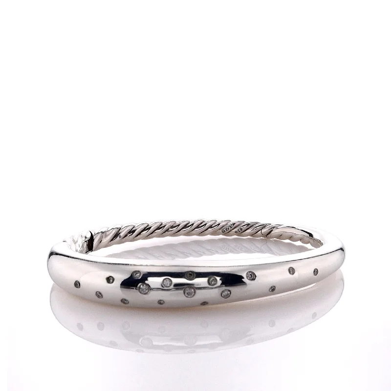 Handmade Pearl Jewelry For Timeless Elegance Estate David Yurman Diamond and Sterling Silver Bangle Hinged Bracelet