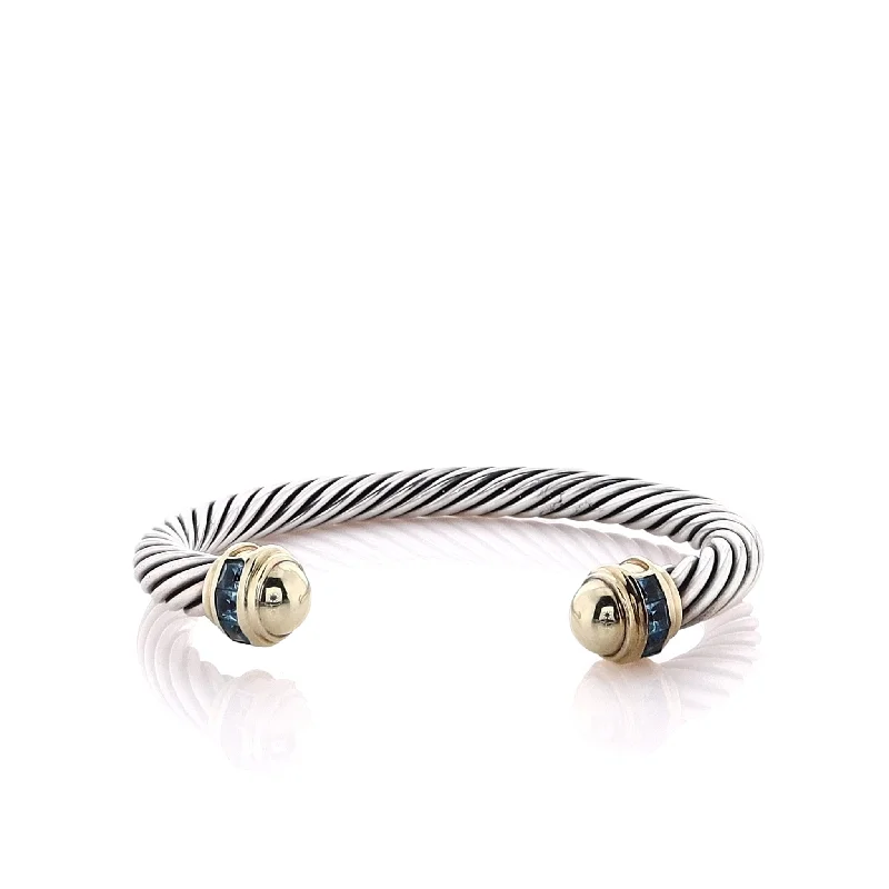Trending Jewelry Now At Unbeatable Prices Estate David Yurman Two-Tone Cable Design Blue Topaz Cuff Bracelet