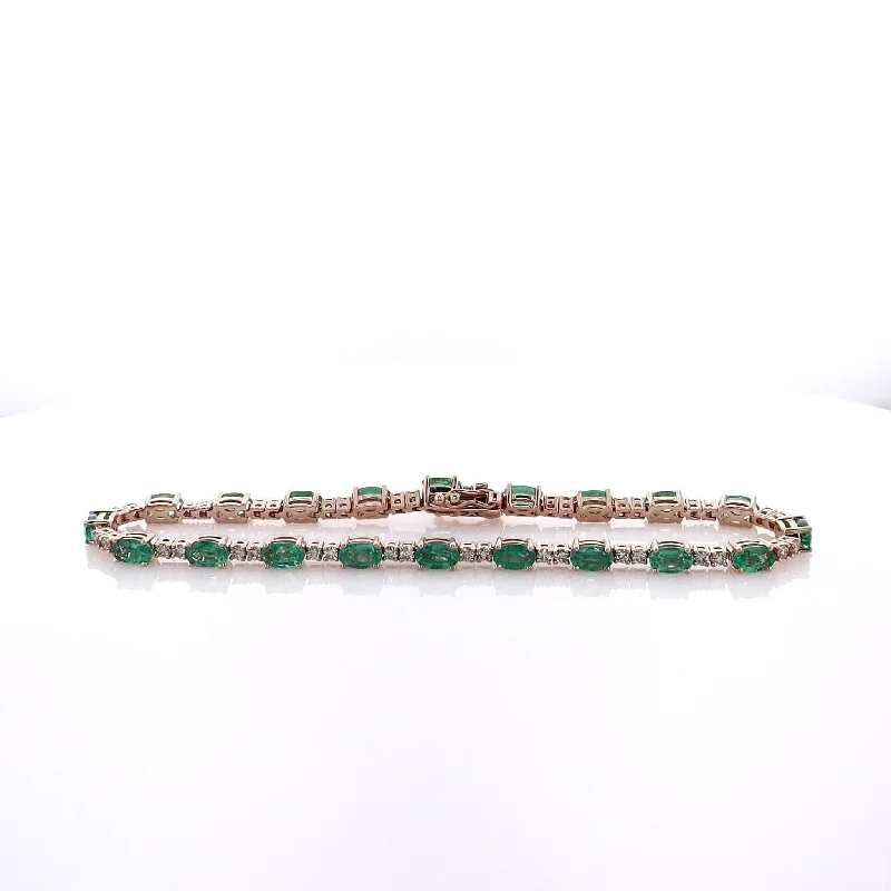 Chic, Trendy, And Affordable Jewelry Sale Estate Levian 14 Karat Rose Gold Bracelet Emerald and Diamond Bracelet