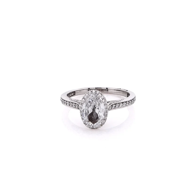 Stunning Jewelry At A Fraction Of The Price Estate Tacori 18kw Engagement Ring 1.00ct OV DSI2 GIA 6431976870 54 RBC + 2 Logo D.25tw GVS Halo/Shank Dantela Collection