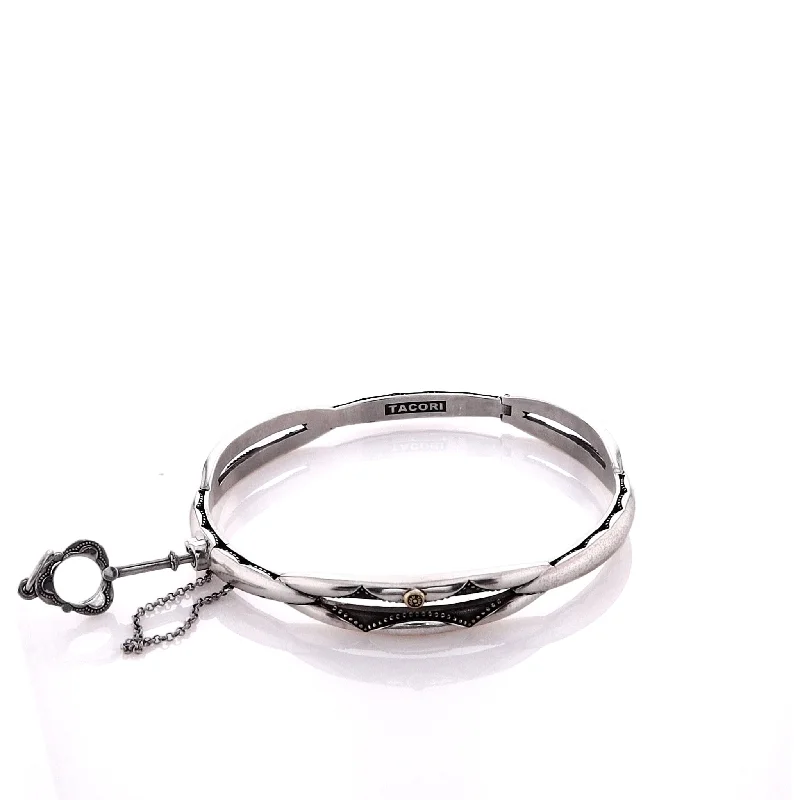Exclusive Jewelry Sale – Limited-Time Discounts Estate Tacori Sterling Silver Bangle Hinged Promise Bracelet with Key