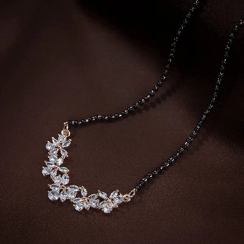 Limited-Stock Jewelry Sale – Shop Before It's Gone Etnico 18k Rose Gold Plated Traditional Single Line American Diamond Pendant with Black Bead Chain Mangalsutra for Women (D073)