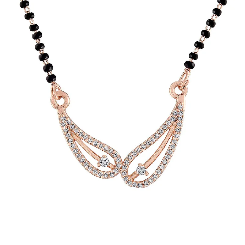 Affordable Luxury Jewelry – Style At A Great Price Etnico 18k Rose Gold Plated Traditional Single Line American Diamond Pendant with Black Bead Chain Mangalsutra for Women (D074)