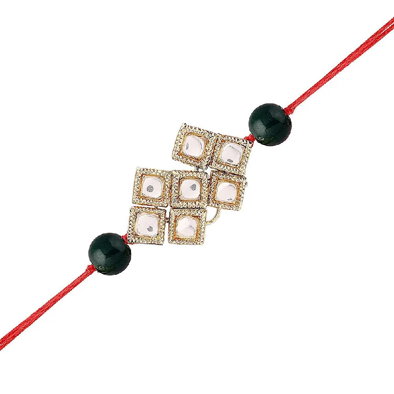 Special Offers On Handcrafted And Designer Jewelry Etnico Gold Plated Ethnic Designer Beads Kundan Rakhi Bracelet for Brother/Men (R013G-R)