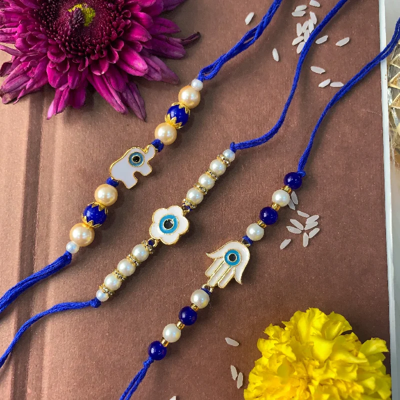 Exclusive Gemstone Jewelry At Special Prices Etnico I Jewels Rakshabandhan Enamel Evil Eye Rakhi Combo Set With Roli Chawal For Bhaiya/Brother/Bro/Men (R125-126-127)