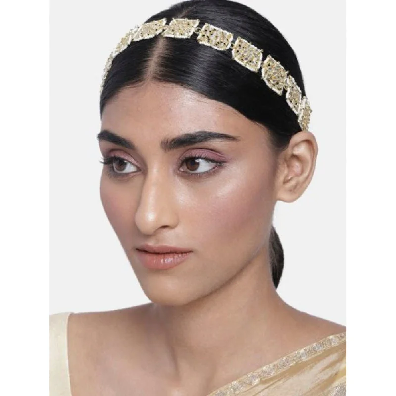 Limited Stock On Premium Jewelry At Low Prices Etnico18k Gold Plated Traditional Floral Kundan Pearl Studded Rajasthani Sheeshphool/ Mathapatti for Women (T2067W)