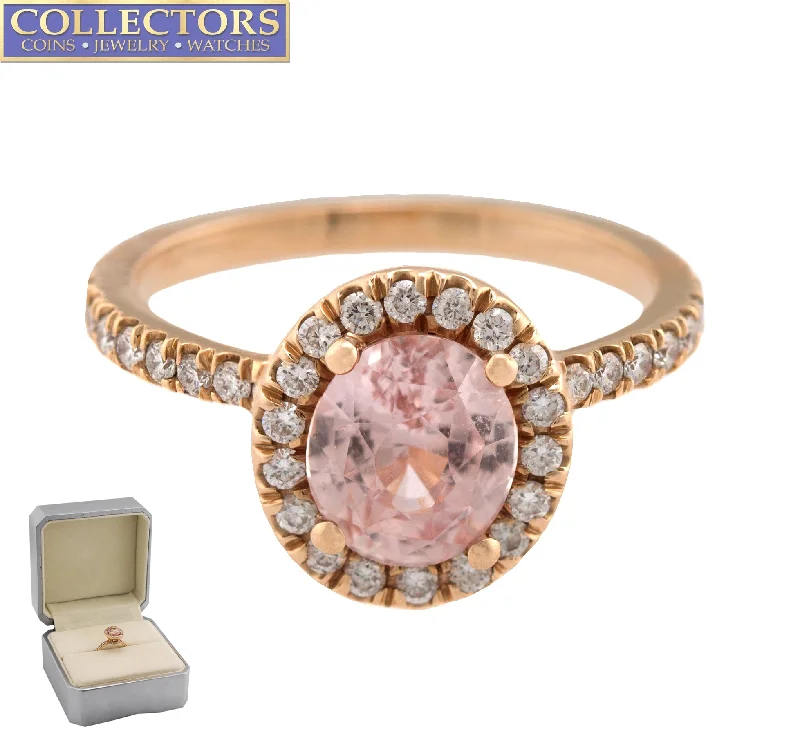 Your Perfect Accessory Now At The Best Price Ladies 14K Rose Gold 1.86ct Oval Cut Pink Sapphire Diamond Halo Engagement Ring